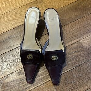 COACH brown leather heeled mules.  Size 8. Beautiful classic COACH.